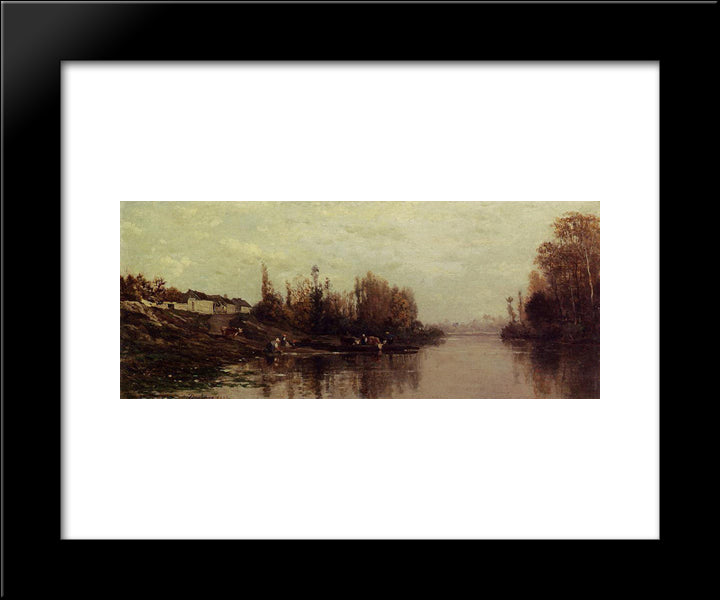 Ferry At Glouton 20x24 Black Modern Wood Framed Art Print Poster by Daubigny, Charles Francois