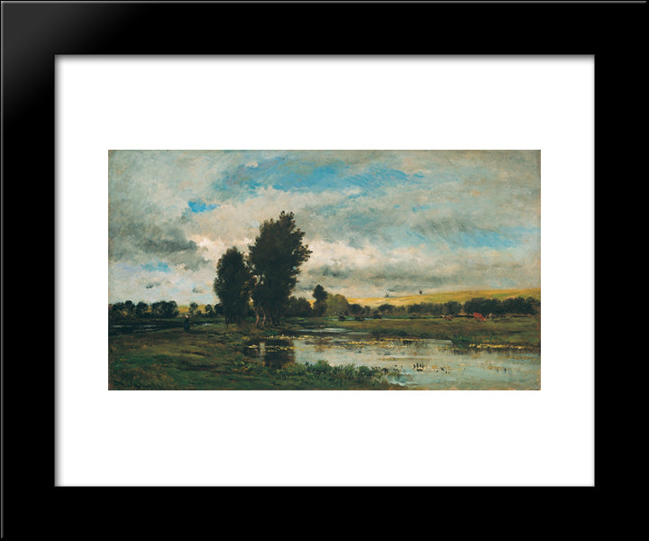 French River Scene 20x24 Black Modern Wood Framed Art Print Poster by Daubigny, Charles Francois