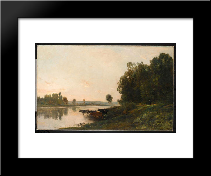 Sunrise, Banks Of The Oise 20x24 Black Modern Wood Framed Art Print Poster by Daubigny, Charles Francois
