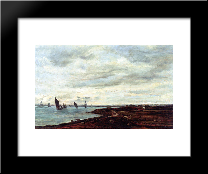 The Banks Of The Thames At Eames 20x24 Black Modern Wood Framed Art Print Poster by Daubigny, Charles Francois