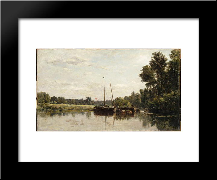 The Barges 20x24 Black Modern Wood Framed Art Print Poster by Daubigny, Charles Francois