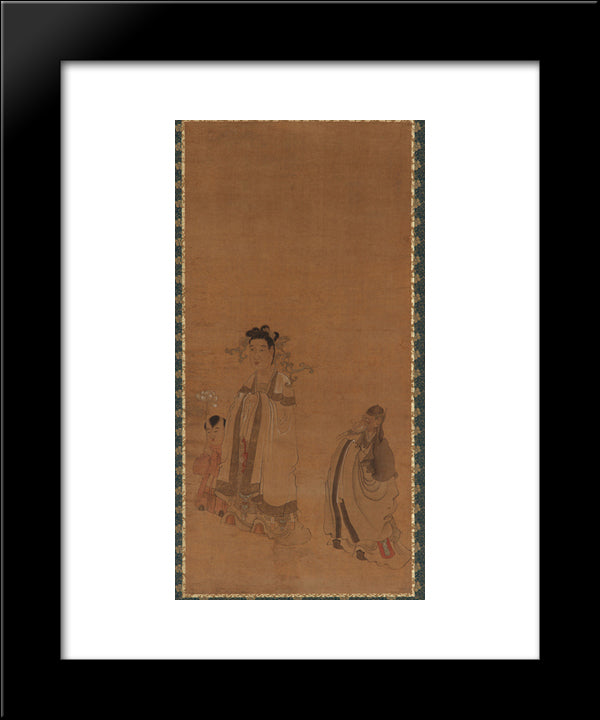 The Dragon King Revering The Buddha 20x24 Black Modern Wood Framed Art Print Poster by Hongshou, Chen