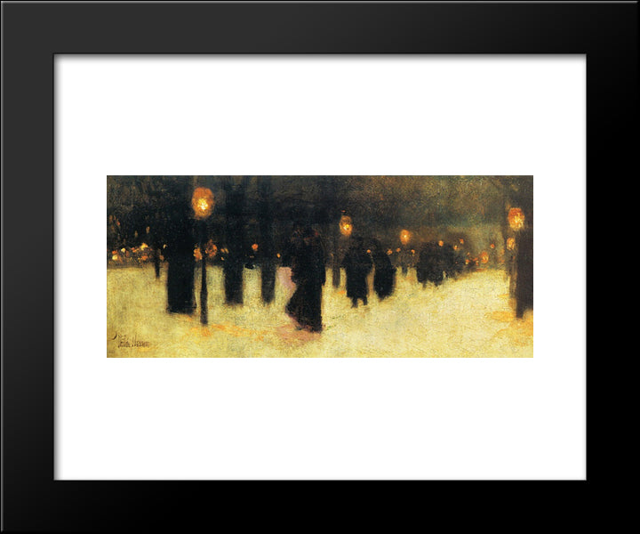 Across The Common On A Winter Evening 20x24 Black Modern Wood Framed Art Print Poster by Hassam, Childe