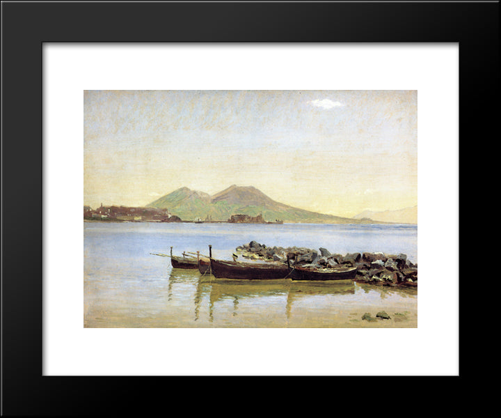 The Bay Of Naples With Vesuvius In The Background 20x24 Black Modern Wood Framed Art Print Poster by Kobke, Christen