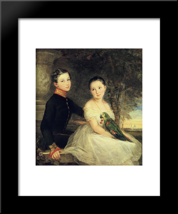 Children With Parrot 20x24 Black Modern Wood Framed Art Print Poster by Robertson, Christina