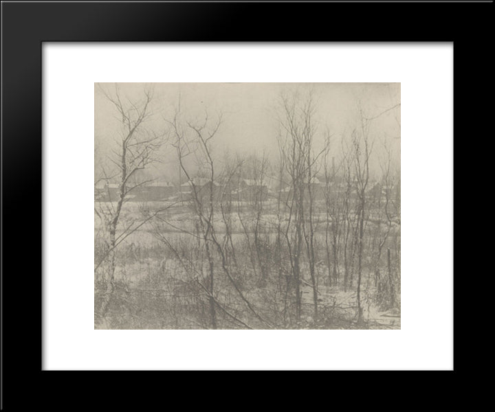 Factory Town In Winter 20x24 Black Modern Wood Framed Art Print Poster by White, Clarence
