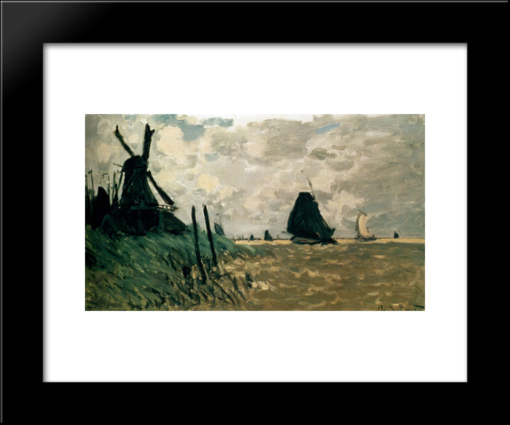 A Windmill Near Zaandam 20x24 Black Modern Wood Framed Art Print Poster by Monet, Claude