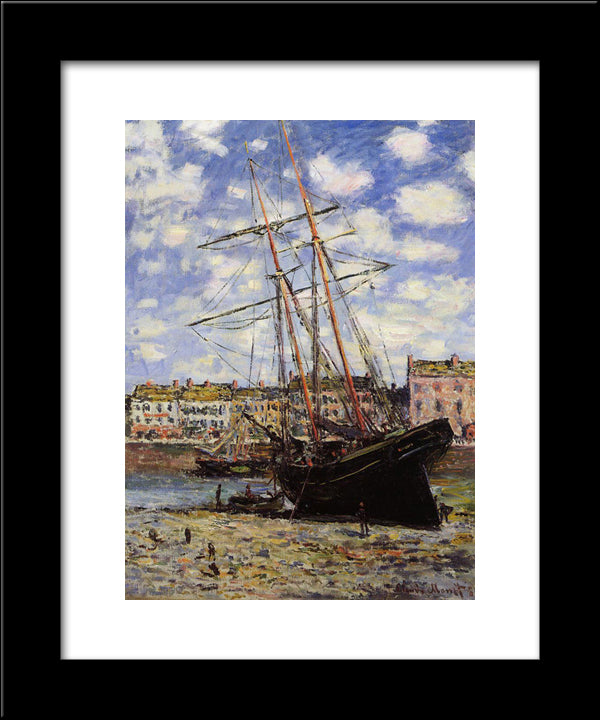 Boat At Low Tide At Fecamp 20x24 Black Modern Wood Framed Art Print Poster by Monet, Claude