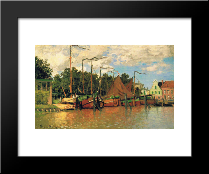 Boats At Zaandam 20x24 Black Modern Wood Framed Art Print Poster by Monet, Claude