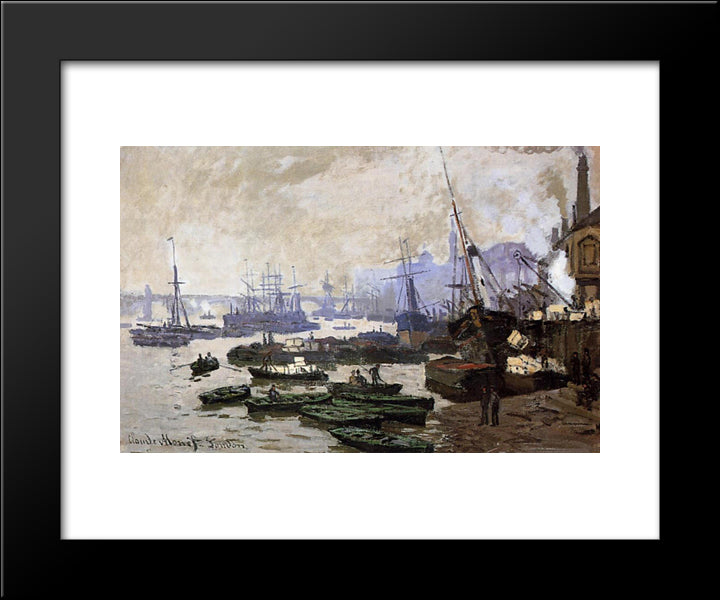 Boats In The Pool Of London 20x24 Black Modern Wood Framed Art Print Poster by Monet, Claude