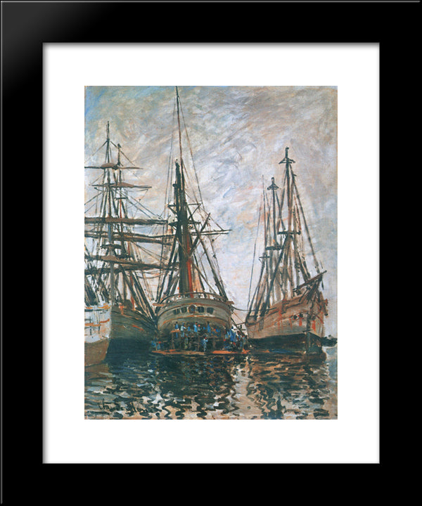 Boats On Rapair 20x24 Black Modern Wood Framed Art Print Poster by Monet, Claude