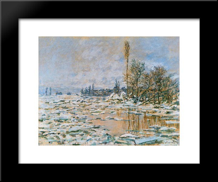 Breakup Of Ice, Lavacourt, Grey Weather 20x24 Black Modern Wood Framed Art Print Poster by Monet, Claude