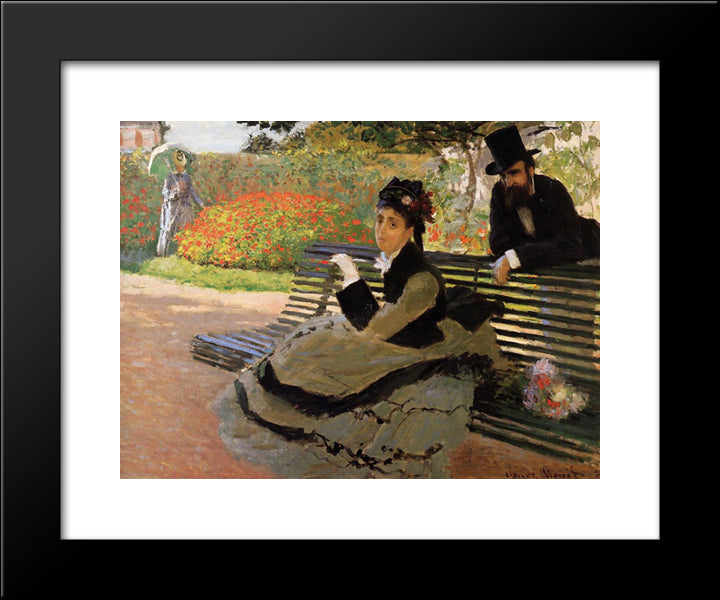 Camille Monet On A Garden Bench 20x24 Black Modern Wood Framed Art Print Poster by Monet, Claude