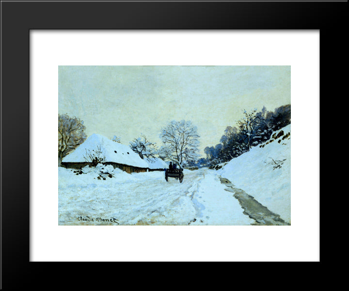 Cart On The Snow Covered Road With Saint-Simeon Farm 20x24 Black Modern Wood Framed Art Print Poster by Monet, Claude