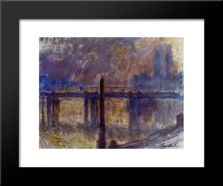 Charing Cross Bridge, Cleopatra'S Needle 20x24 Black Modern Wood Framed Art Print Poster by Monet, Claude