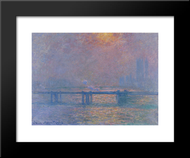 Charing Cross Bridge, The Thames 20x24 Black Modern Wood Framed Art Print Poster by Monet, Claude