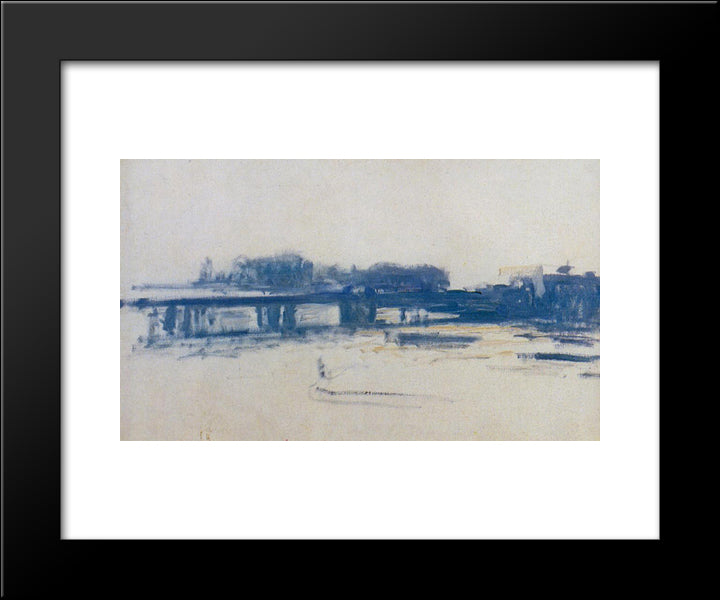 Charing Cross Bridge (Study) 20x24 Black Modern Wood Framed Art Print Poster by Monet, Claude