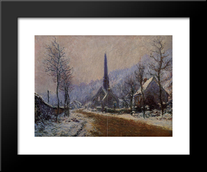 Church At Jeufosse, Snowy Weather 20x24 Black Modern Wood Framed Art Print Poster by Monet, Claude
