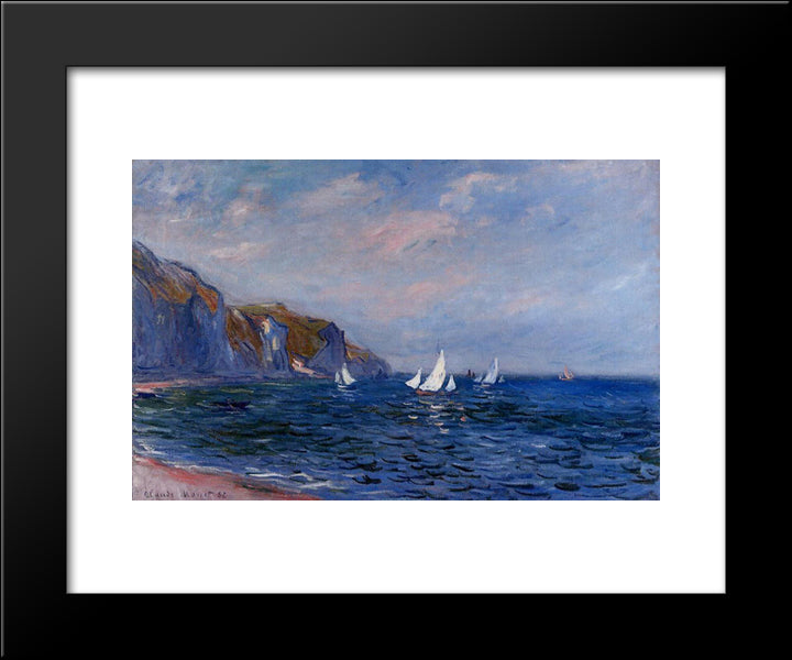 Cliffs And Sailboats At Pourville 20x24 Black Modern Wood Framed Art Print Poster by Monet, Claude