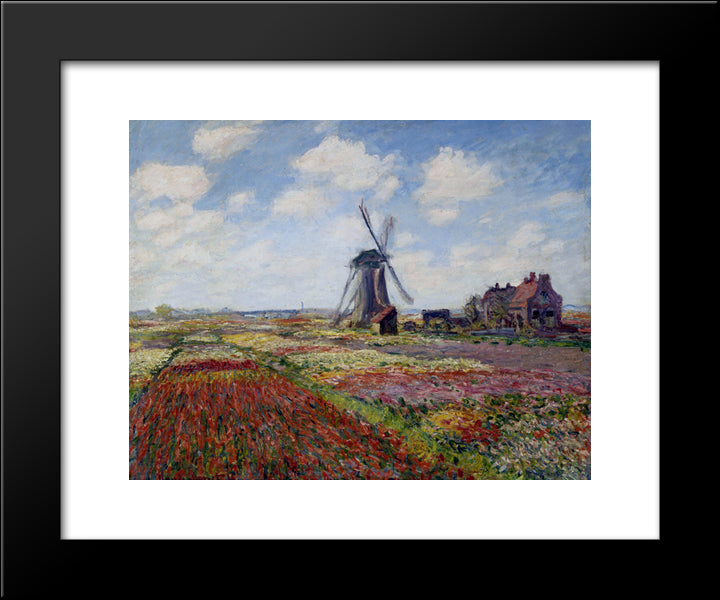 Fields Of Tulip With The Rijnsburg Windmill 20x24 Black Modern Wood Framed Art Print Poster by Monet, Claude
