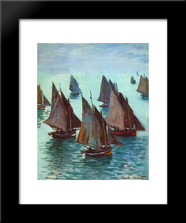 Fishing Boats, Calm Sea 20x24 Black Modern Wood Framed Art Print Poster by Monet, Claude