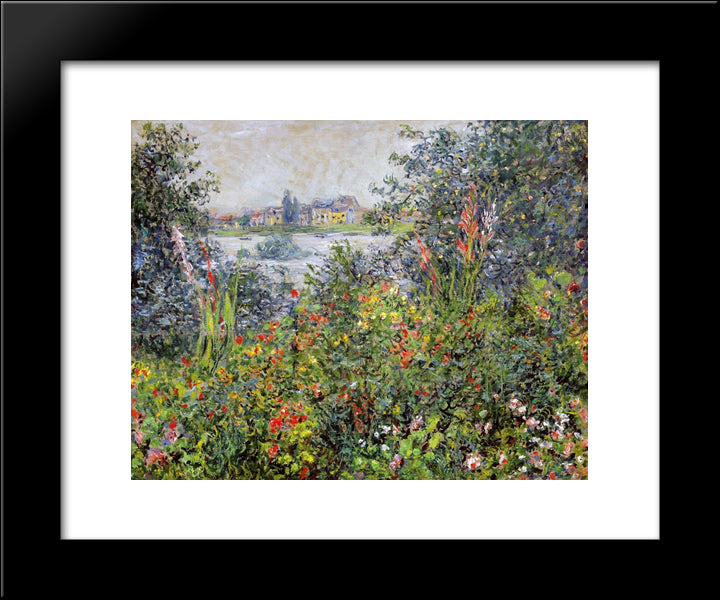 Flowers At Vetheuil 20x24 Black Modern Wood Framed Art Print Poster by Monet, Claude