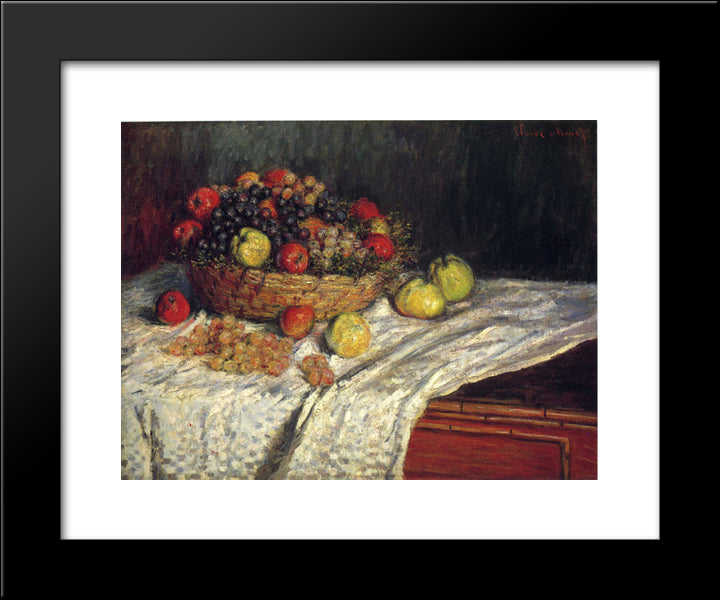 Fruit Basket With Apples And Grapes 20x24 Black Modern Wood Framed Art Print Poster by Monet, Claude