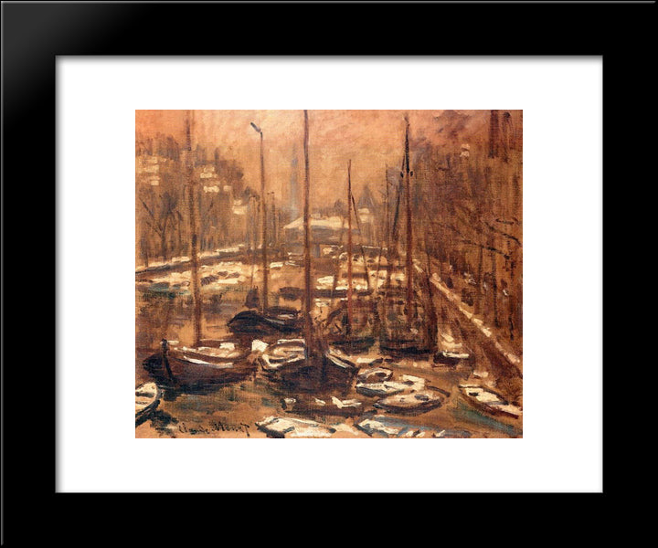 Geldersekade Of Amsterdam Invierno 20x24 Black Modern Wood Framed Art Print Poster by Monet, Claude