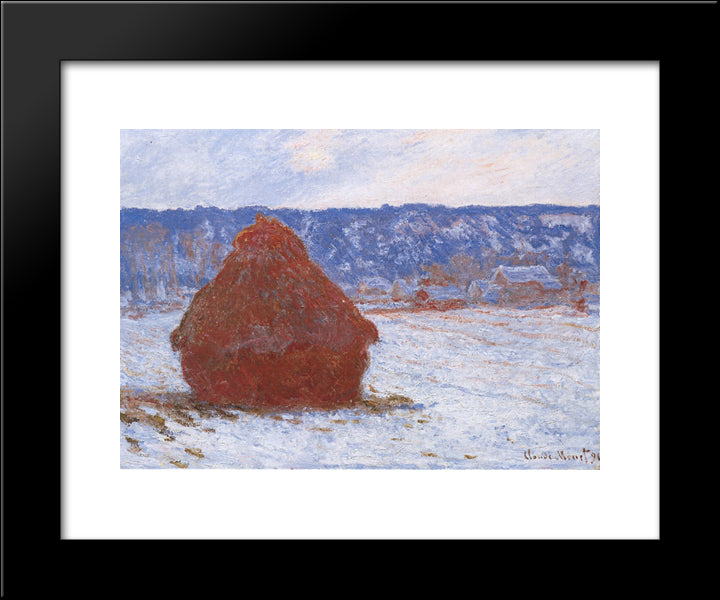 Grainstack In Overcast Weather, Snow Effect 20x24 Black Modern Wood Framed Art Print Poster by Monet, Claude
