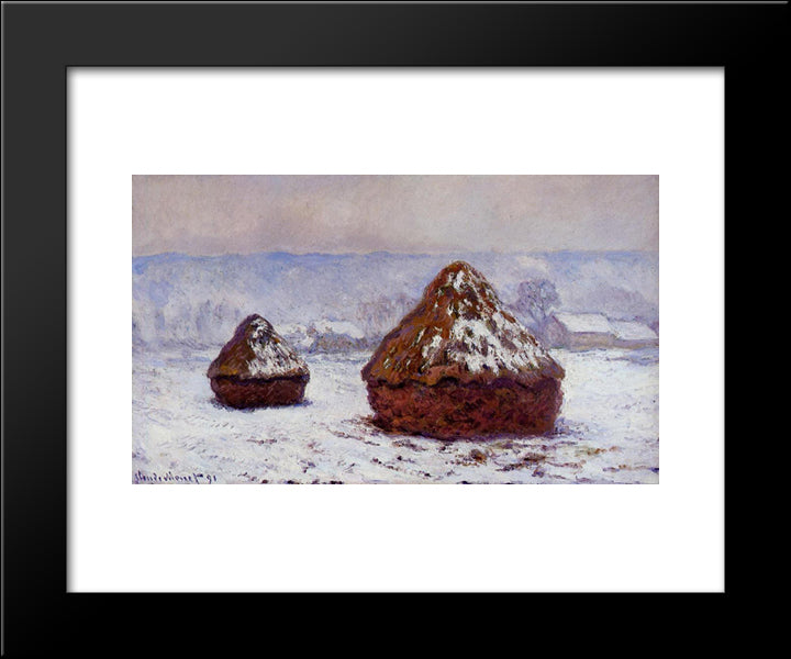 Grainstacks, Snow Effect 20x24 Black Modern Wood Framed Art Print Poster by Monet, Claude