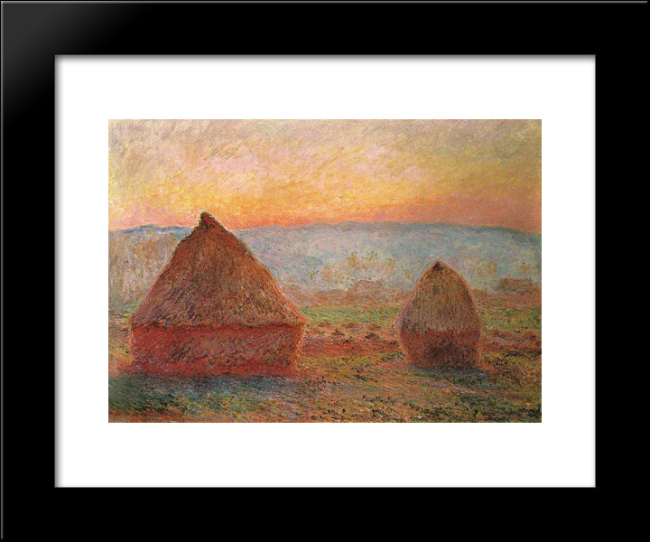 Grainstacks At Giverny, Sunset 20x24 Black Modern Wood Framed Art Print Poster by Monet, Claude