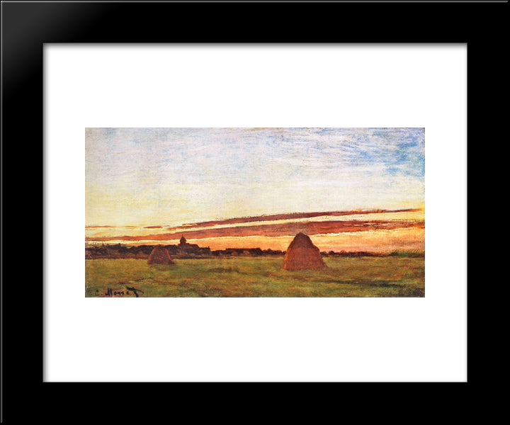 Haystacks At Chailly 20x24 Black Modern Wood Framed Art Print Poster by Monet, Claude