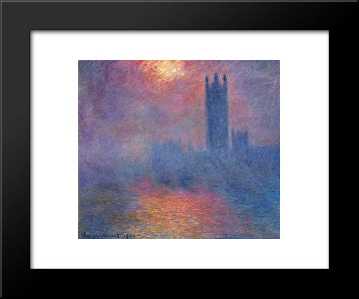 Houses Of Parliament, London, Sun Breaking Through 20x24 Black Modern Wood Framed Art Print Poster by Monet, Claude