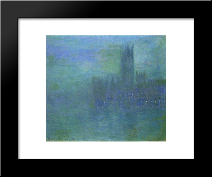 Houses Of Parlilament, Fog Effect 20x24 Black Modern Wood Framed Art Print Poster by Monet, Claude