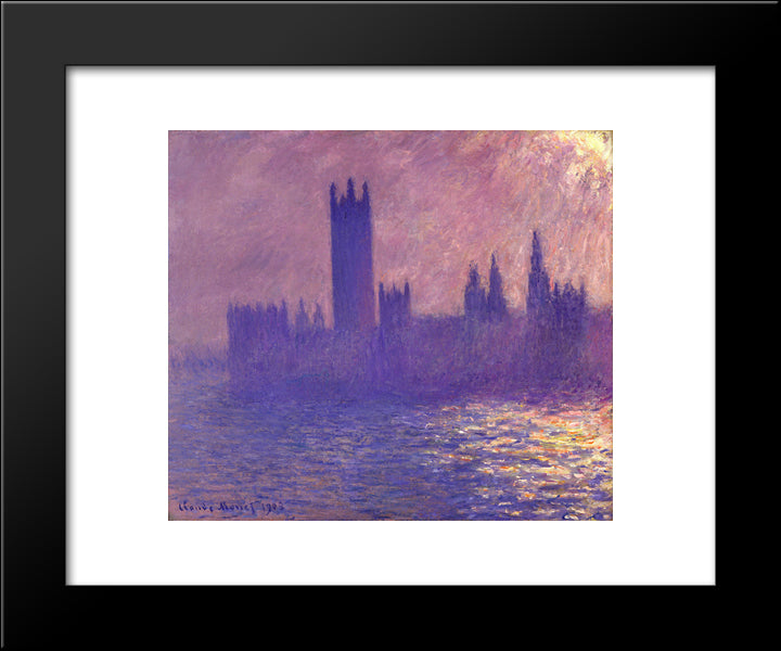 Houses Of Parlilament, Sunlight Effect 20x24 Black Modern Wood Framed Art Print Poster by Monet, Claude