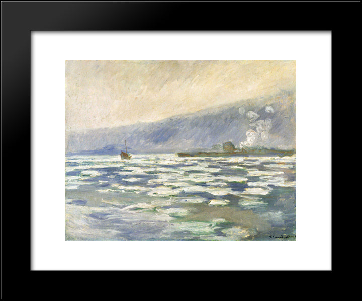 Ice, Lock Port Villez 20x24 Black Modern Wood Framed Art Print Poster by Monet, Claude