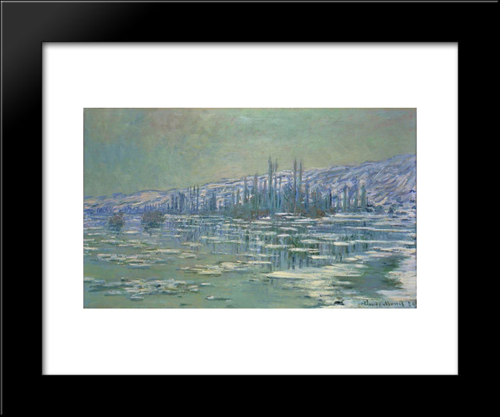 Ice Floes On Siene 20x24 Black Modern Wood Framed Art Print Poster by Monet, Claude