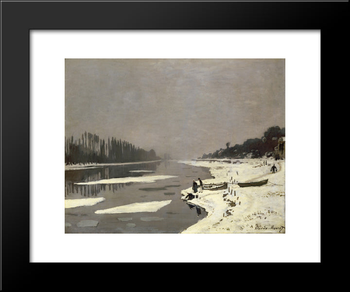 Ice Floes On The Seine At Bougival 20x24 Black Modern Wood Framed Art Print Poster by Monet, Claude