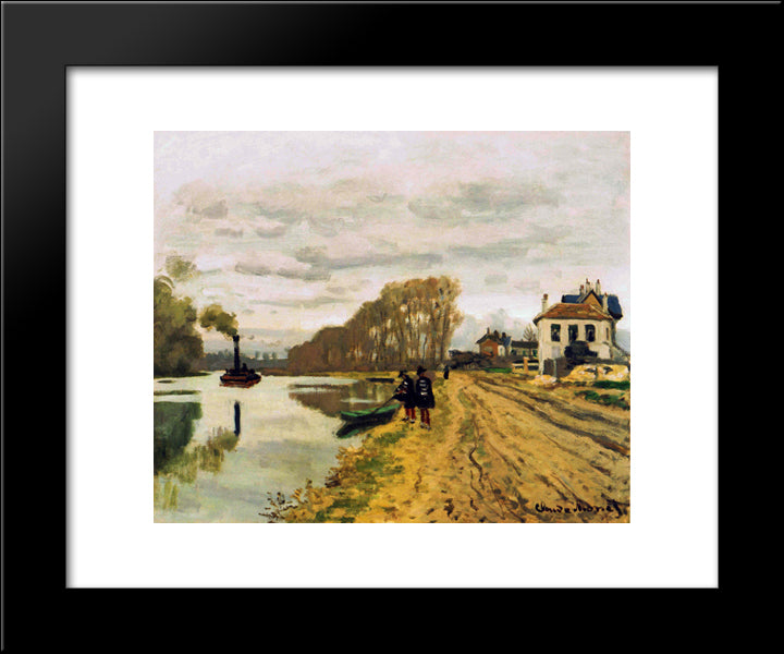Infantry Guards Wandering Along The River 20x24 Black Modern Wood Framed Art Print Poster by Monet, Claude