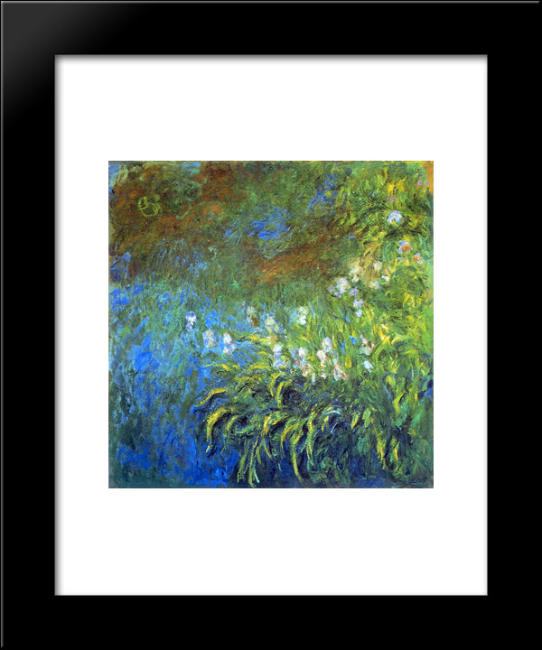 Iris At The Sea-Rose Pond 20x24 Black Modern Wood Framed Art Print Poster by Monet, Claude