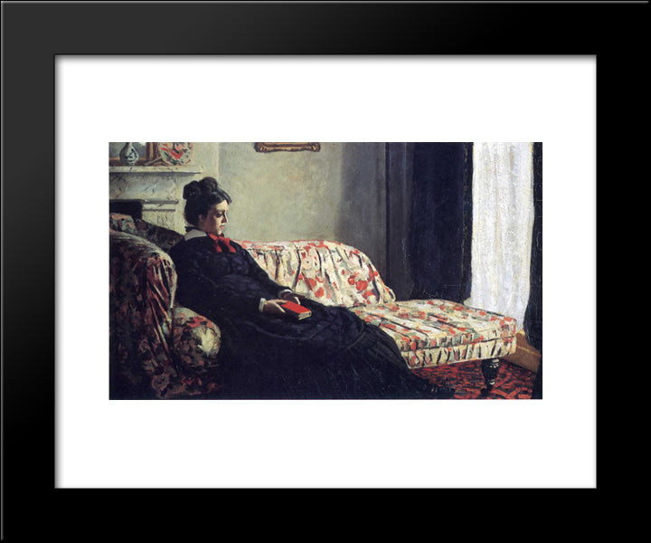 Meditation, Madame Monet Sitting On A Sofa 20x24 Black Modern Wood Framed Art Print Poster by Monet, Claude