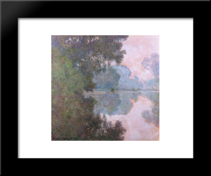 Morning On The Seine, Near Giverny 20x24 Black Modern Wood Framed Art Print Poster by Monet, Claude