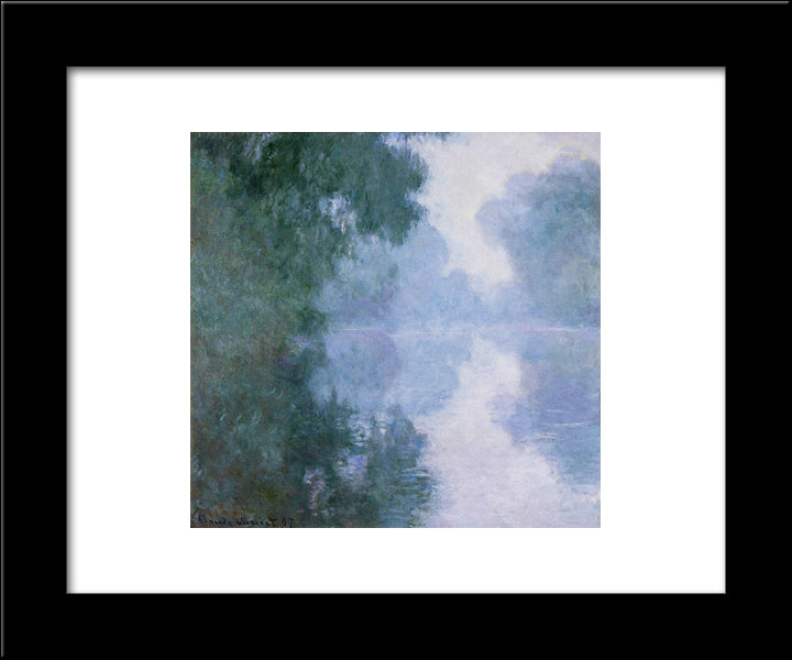 Morning On The Seine Near Giverny, The Fog 20x24 Black Modern Wood Framed Art Print Poster by Monet, Claude