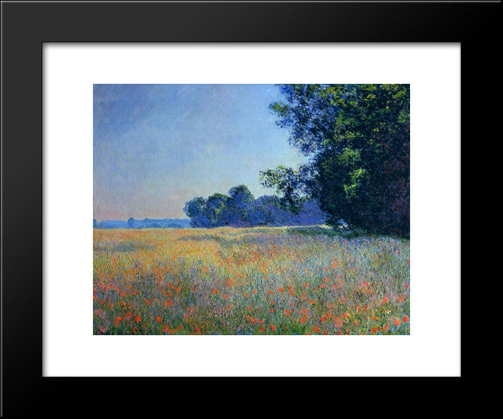 Oat And Poppy Field, Giverny 20x24 Black Modern Wood Framed Art Print Poster by Monet, Claude