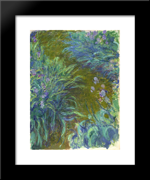 Path Through The Irises 02 20x24 Black Modern Wood Framed Art Print Poster by Monet, Claude