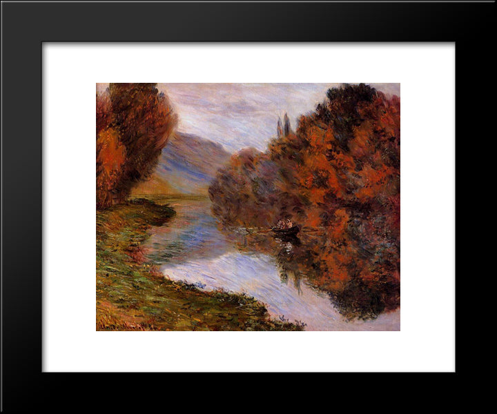 Rowboat On The Seine At Jeufosse 20x24 Black Modern Wood Framed Art Print Poster by Monet, Claude