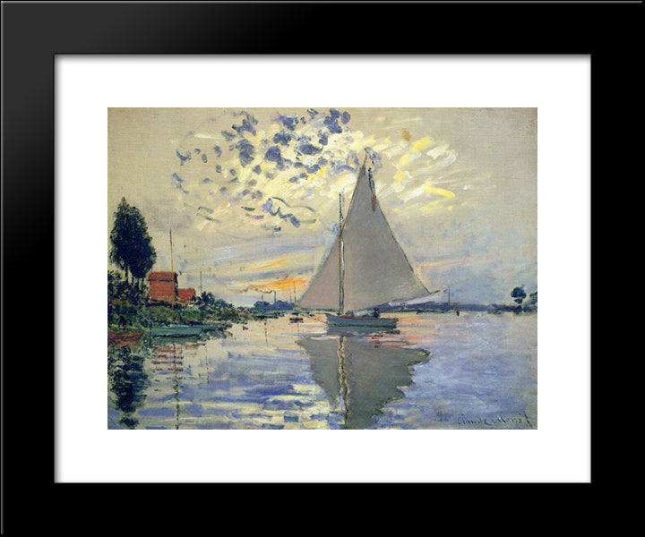 Sailboat At Le Petit-Gennevilliers 20x24 Black Modern Wood Framed Art Print Poster by Monet, Claude