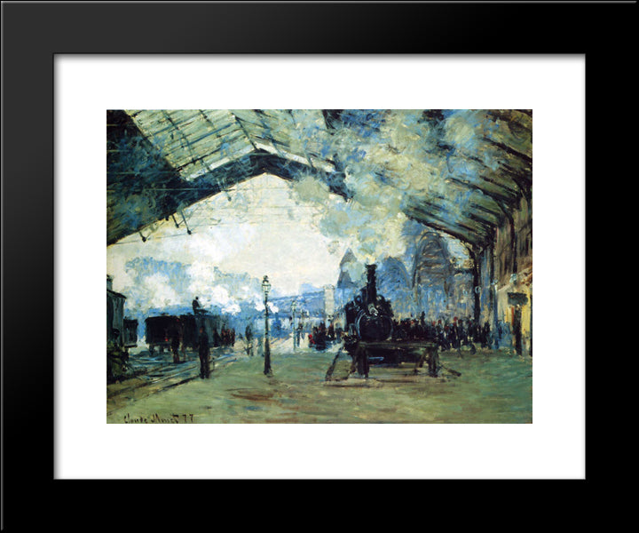 Saint-Lazare Gare, Normandy Train 20x24 Black Modern Wood Framed Art Print Poster by Monet, Claude
