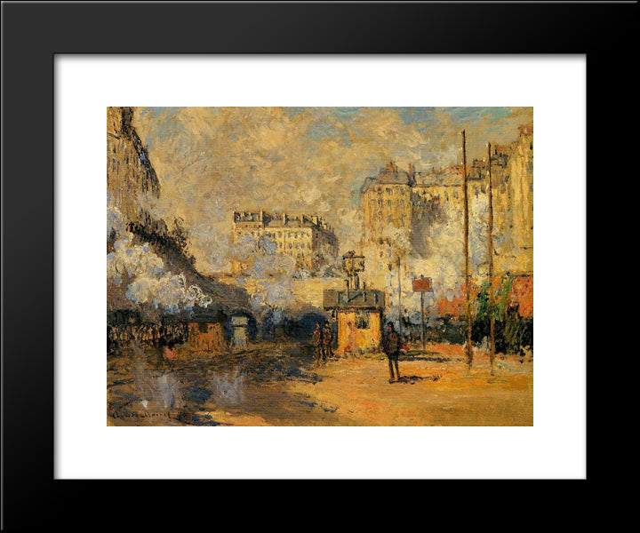 Saint-Lazare Station, Sunlight Effect 20x24 Black Modern Wood Framed Art Print Poster by Monet, Claude