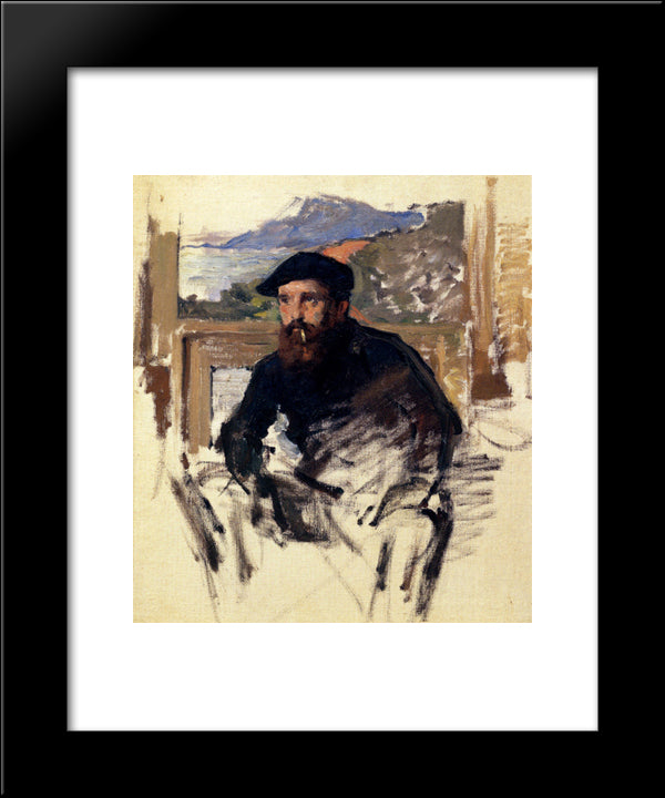 Self Portrait In His Atelier 20x24 Black Modern Wood Framed Art Print Poster by Monet, Claude